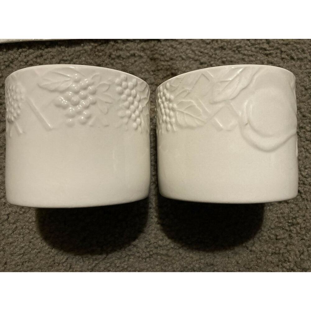 PIER 1 IMPORTS Embossed White Fruit‎ Coffee Cups Mugs Set of 2